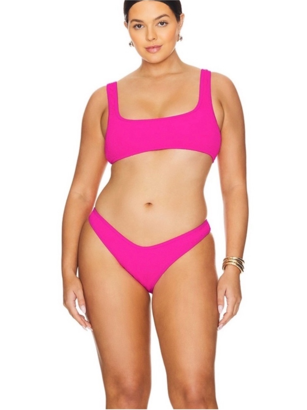 Good American Always Fits Pink Glow Bikini L/XL Textured Vacation Summer